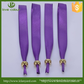 Custom Made Purple Satin Wristband with Metal Sliding Bead